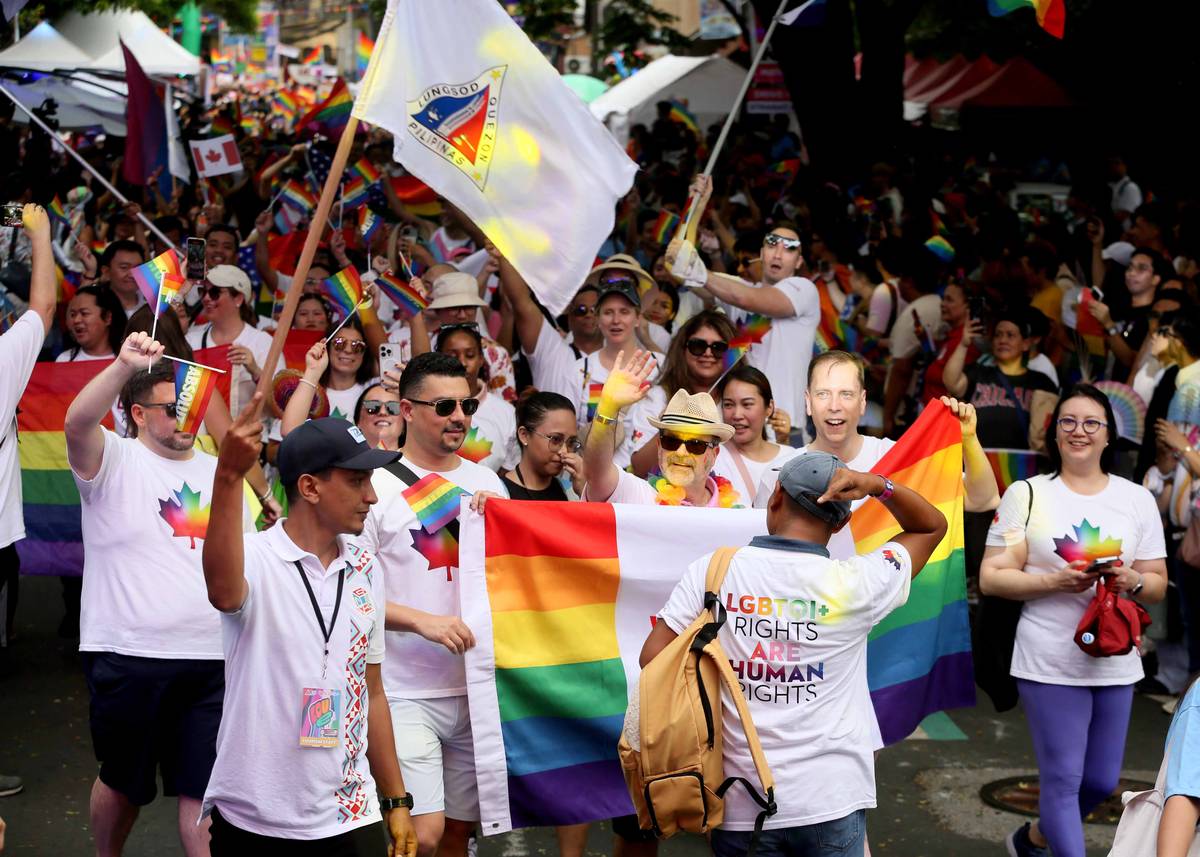 (June 22 2024)………On Saturday, June 22, 2024, Quezon City Mayor Joy Belmonte with ambassador from Different country, and Thousands of LGBTQIA+ members join the Love Laban Pride March 2024 held in Quezon City  the "Love Laban 2 Everyone!" Pride PH Festival 2024. which will honor members of the LGBTQ+ community and call for the passage of the SOGIE (sexual orientation, gender identity, and expression) equality bill.………..Photo/Analy Labor